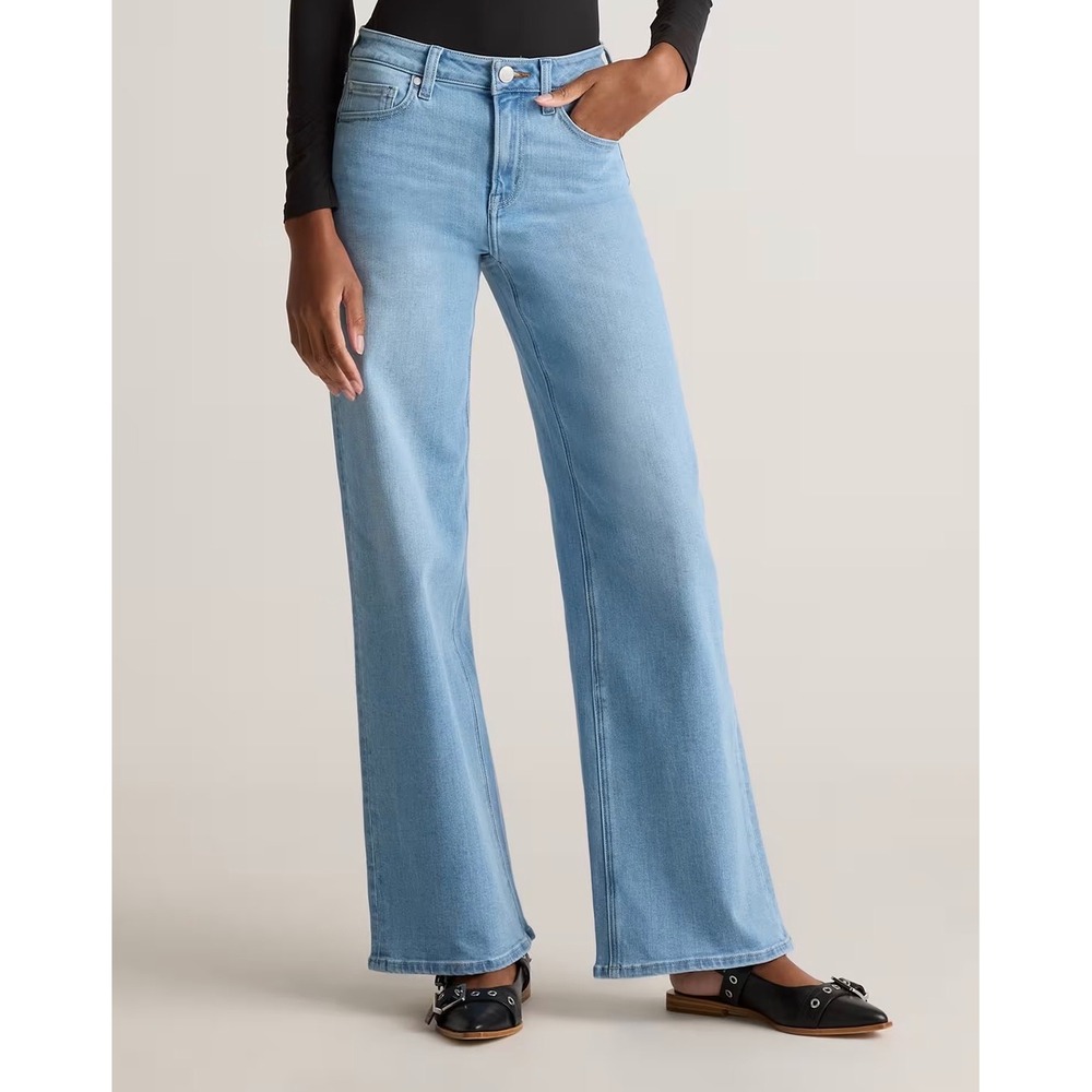 Quince Womens Stretch High Rise Wide Leg Jeans 25‎ Frosted Blue Light Wash
